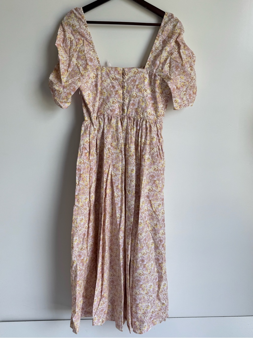 Free People She's A Dream Cream Floral Print Puff Sleeve Midi Dress 6 milkmaid - Picture 8 of 13